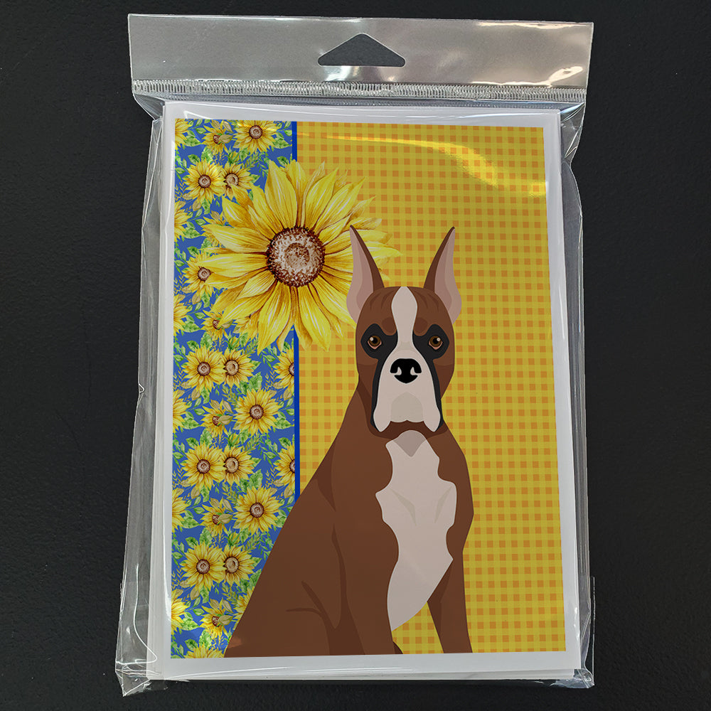 Summer Sunflowers Red Fawn Boxer Greeting Cards and Envelopes Pack of 8 - the-store.com