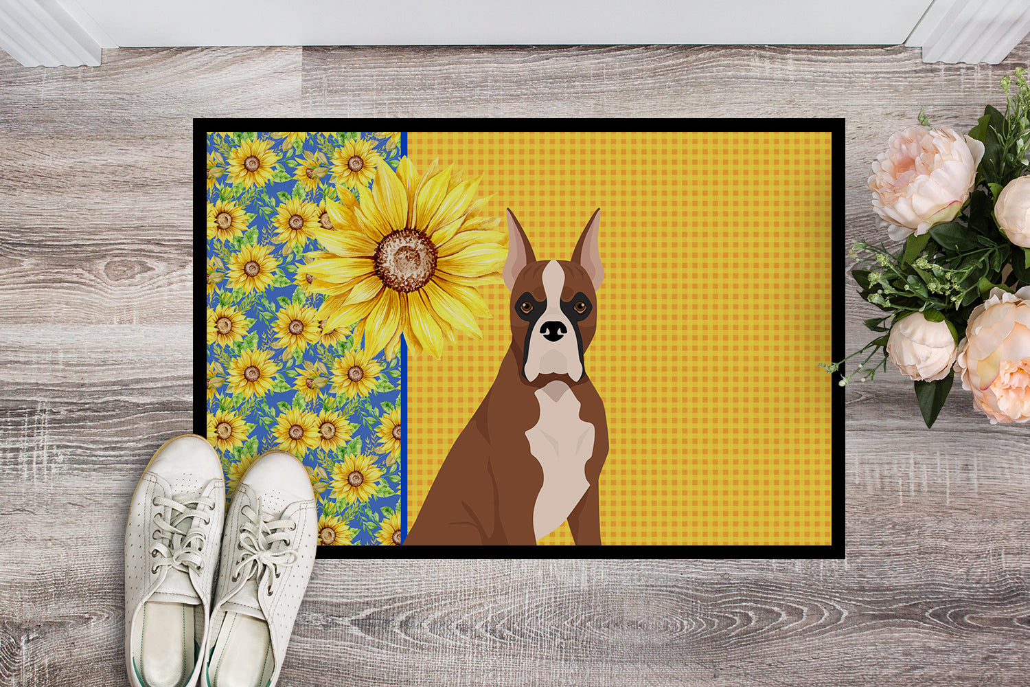 Summer Sunflowers Red Fawn Boxer Indoor or Outdoor Mat 18x27 - the-store.com