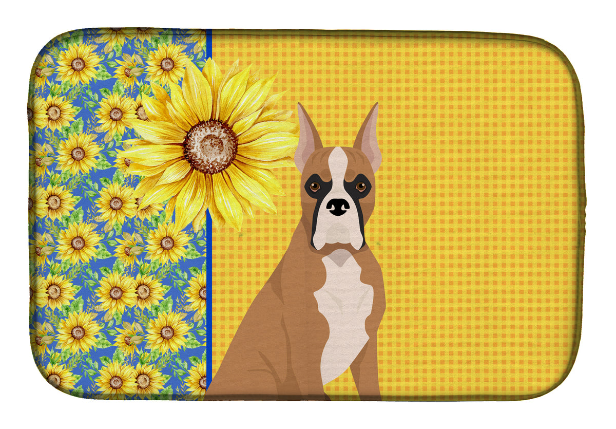 Summer Sunflowers Fawn Boxer Dish Drying Mat  the-store.com.