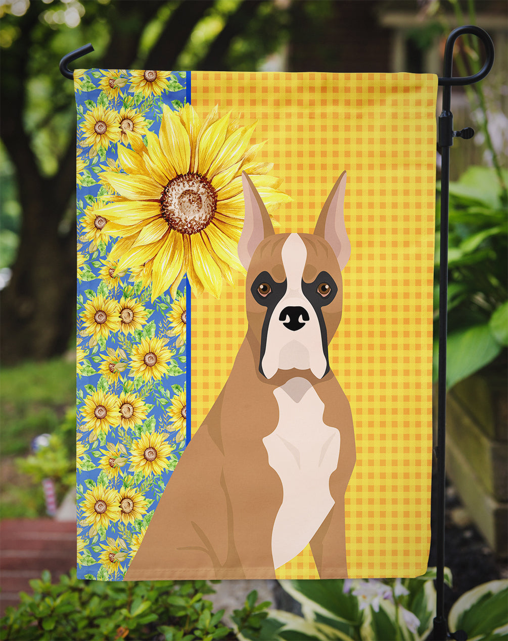 Summer Sunflowers Fawn Boxer Flag Garden Size  the-store.com.