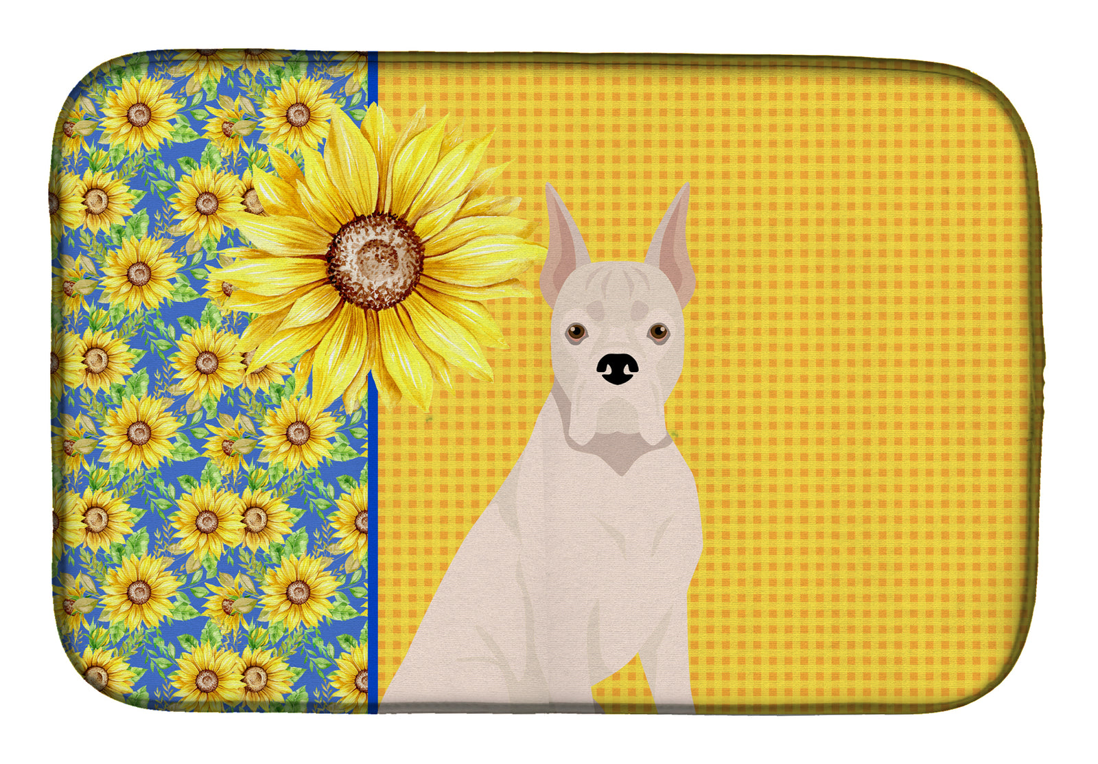 Summer Sunflowers White Boxer Dish Drying Mat  the-store.com.