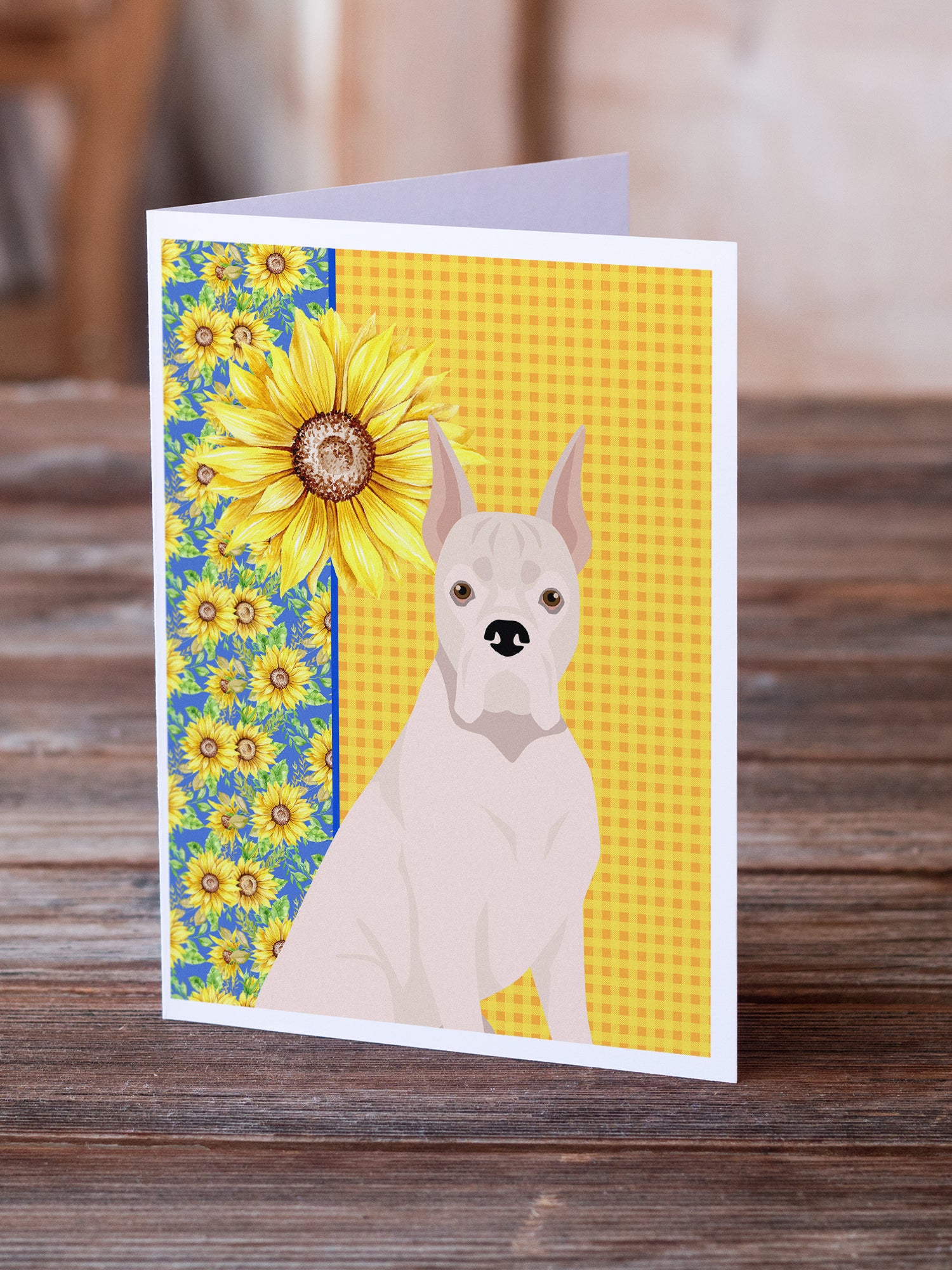 Summer Sunflowers White Boxer Greeting Cards and Envelopes Pack of 8 - the-store.com