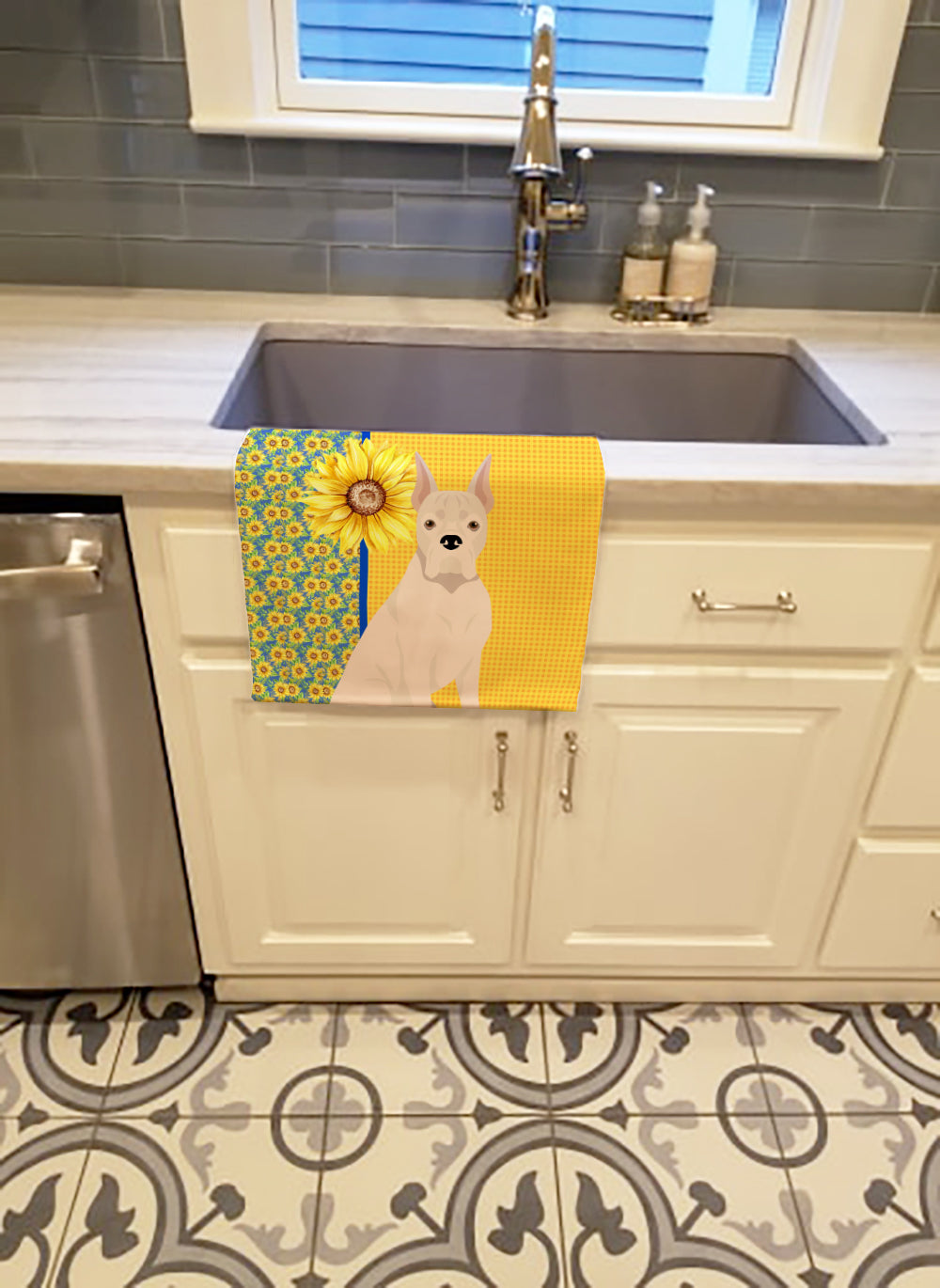 Summer Sunflowers White Boxer Kitchen Towel - the-store.com