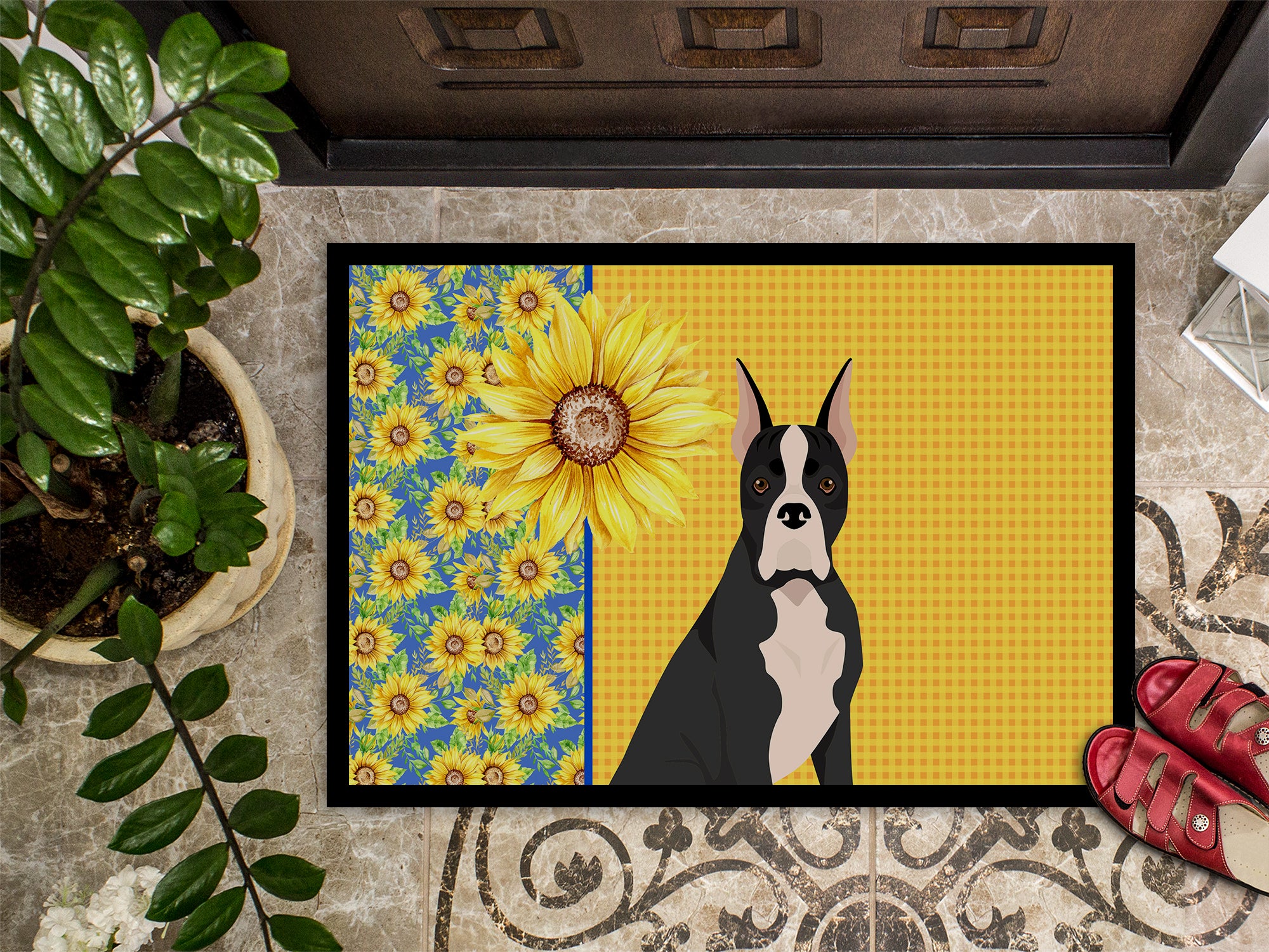 Summer Sunflowers Black Boxer Indoor or Outdoor Mat 18x27 - the-store.com