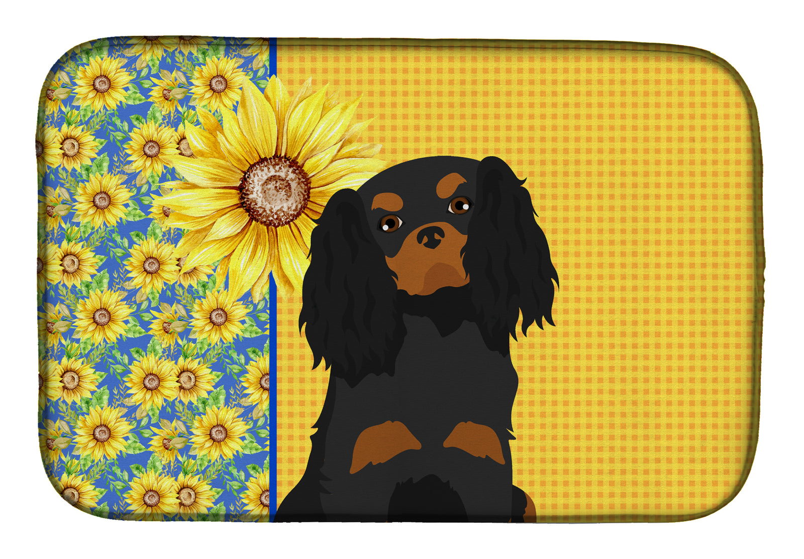 Summer Sunflowers Black and Tan Cavalier Spaniel Dish Drying Mat  the-store.com.