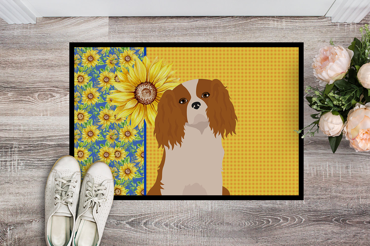 Summer Sunflowers Blenheim Cavalier Spaniel Indoor or Outdoor Mat 18x27 - the-store.com