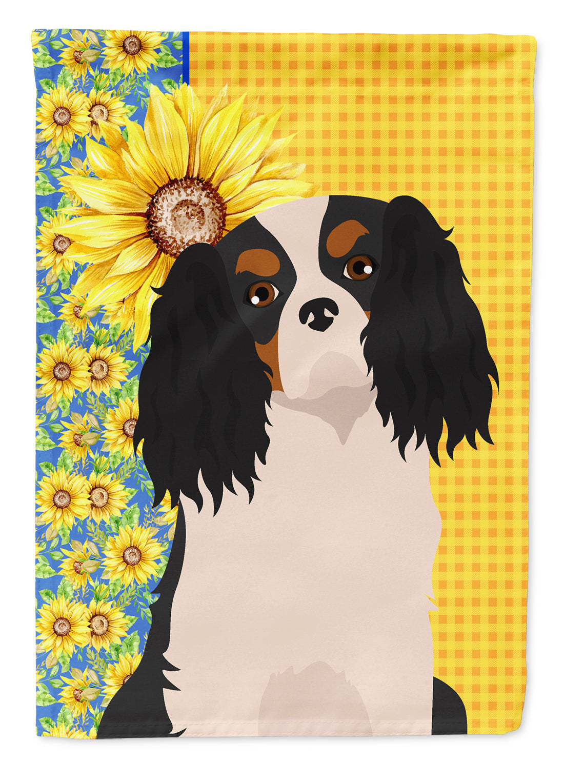 Summer Sunflowers Tricolor Cavalier Spaniel Flag Garden Size  the-store.com.