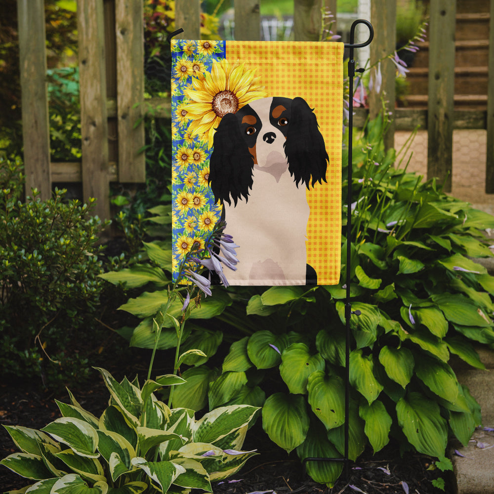 Summer Sunflowers Tricolor Cavalier Spaniel Flag Garden Size  the-store.com.