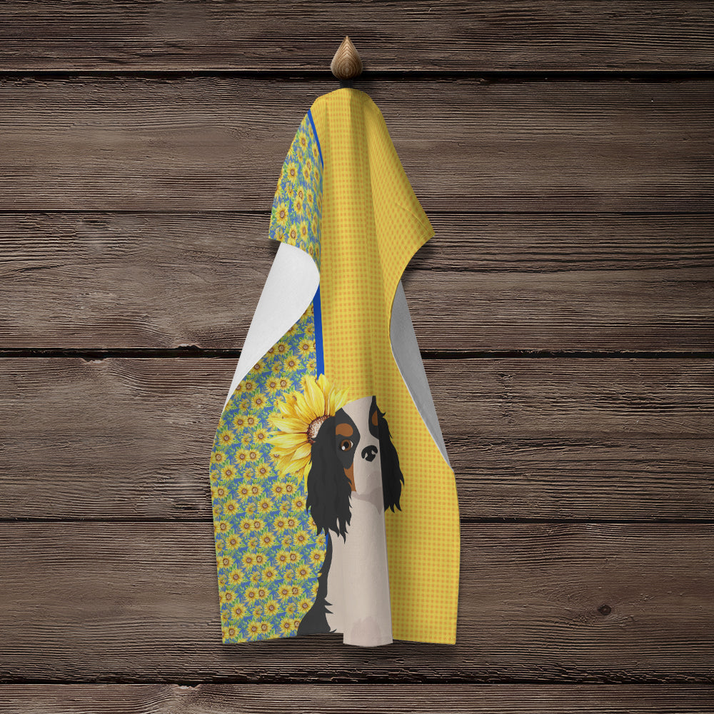 Summer Sunflowers Tricolor Cavalier Spaniel Kitchen Towel - the-store.com