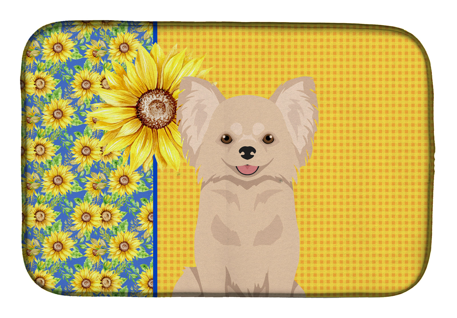 Summer Sunflowers Longhaired Cream Chihuahua Dish Drying Mat  the-store.com.