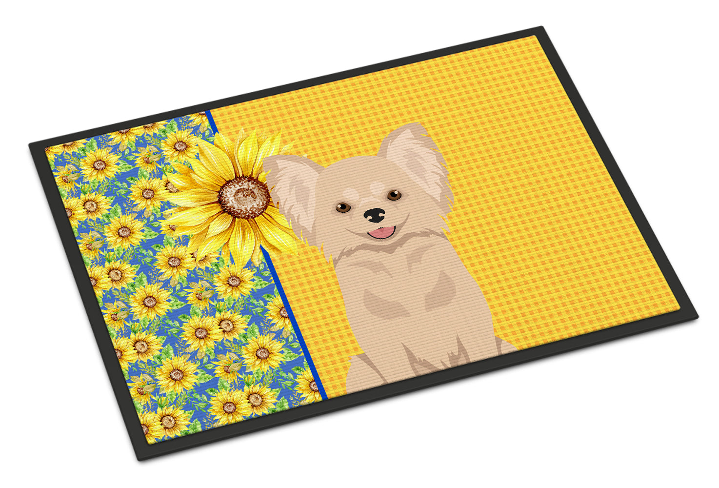 Buy this Summer Sunflowers Longhaired Cream Chihuahua Indoor or Outdoor Mat 18x27