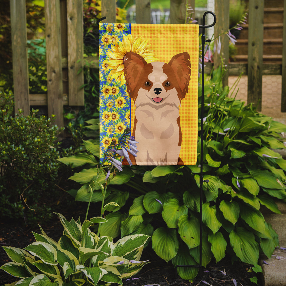 Summer Sunflowers Longhaired Red and White Chihuahua Flag Garden Size  the-store.com.