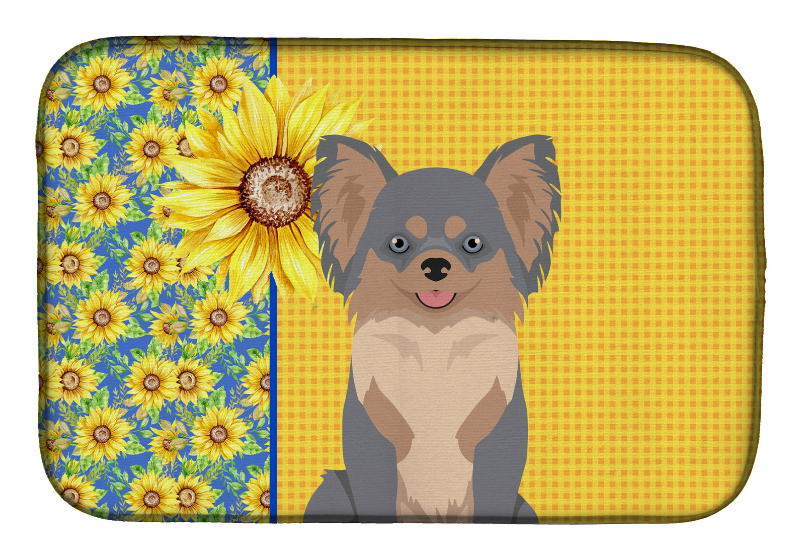 Summer Sunflowers Longhaired Blue and Tan Chihuahua Dish Drying Mat  the-store.com.