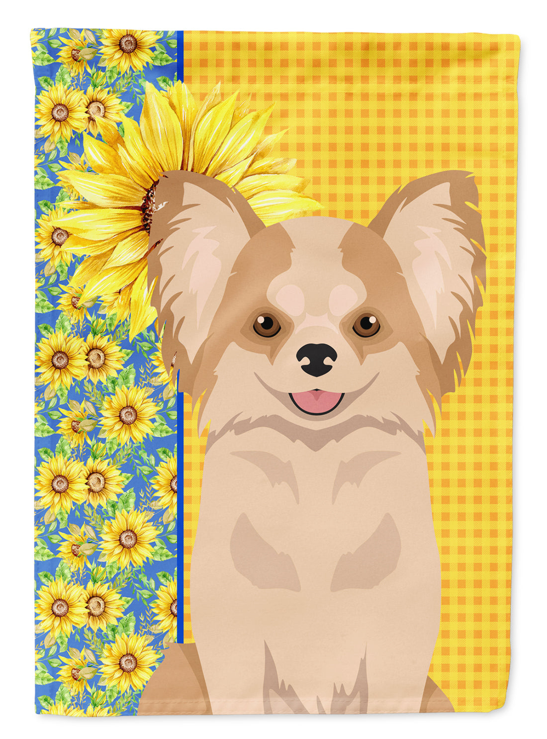 Summer Sunflowers Longhaired Gold and White Chihuahua Flag Garden Size  the-store.com.