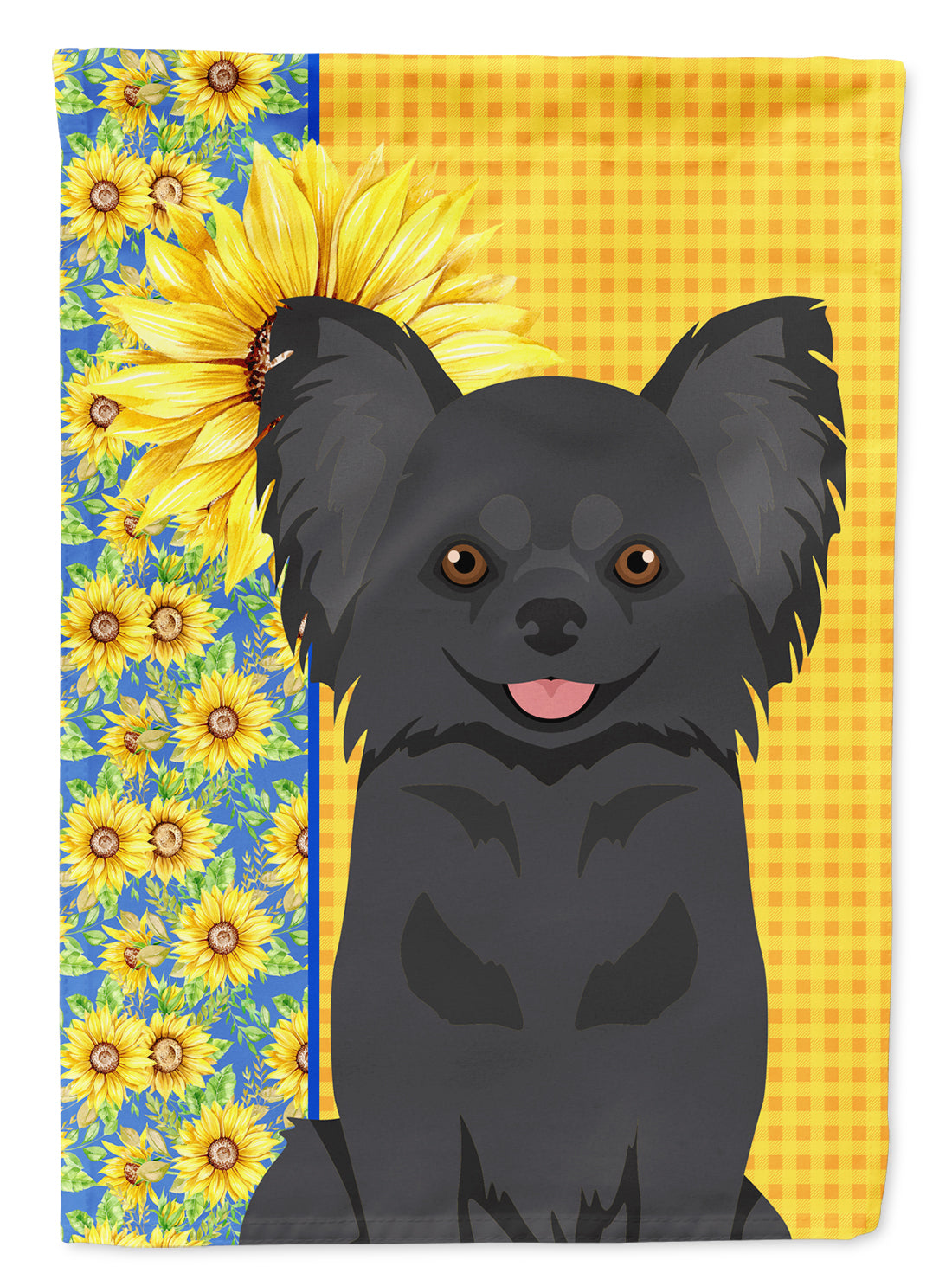 Summer Sunflowers Longhaired Black Chihuahua Flag Garden Size  the-store.com.