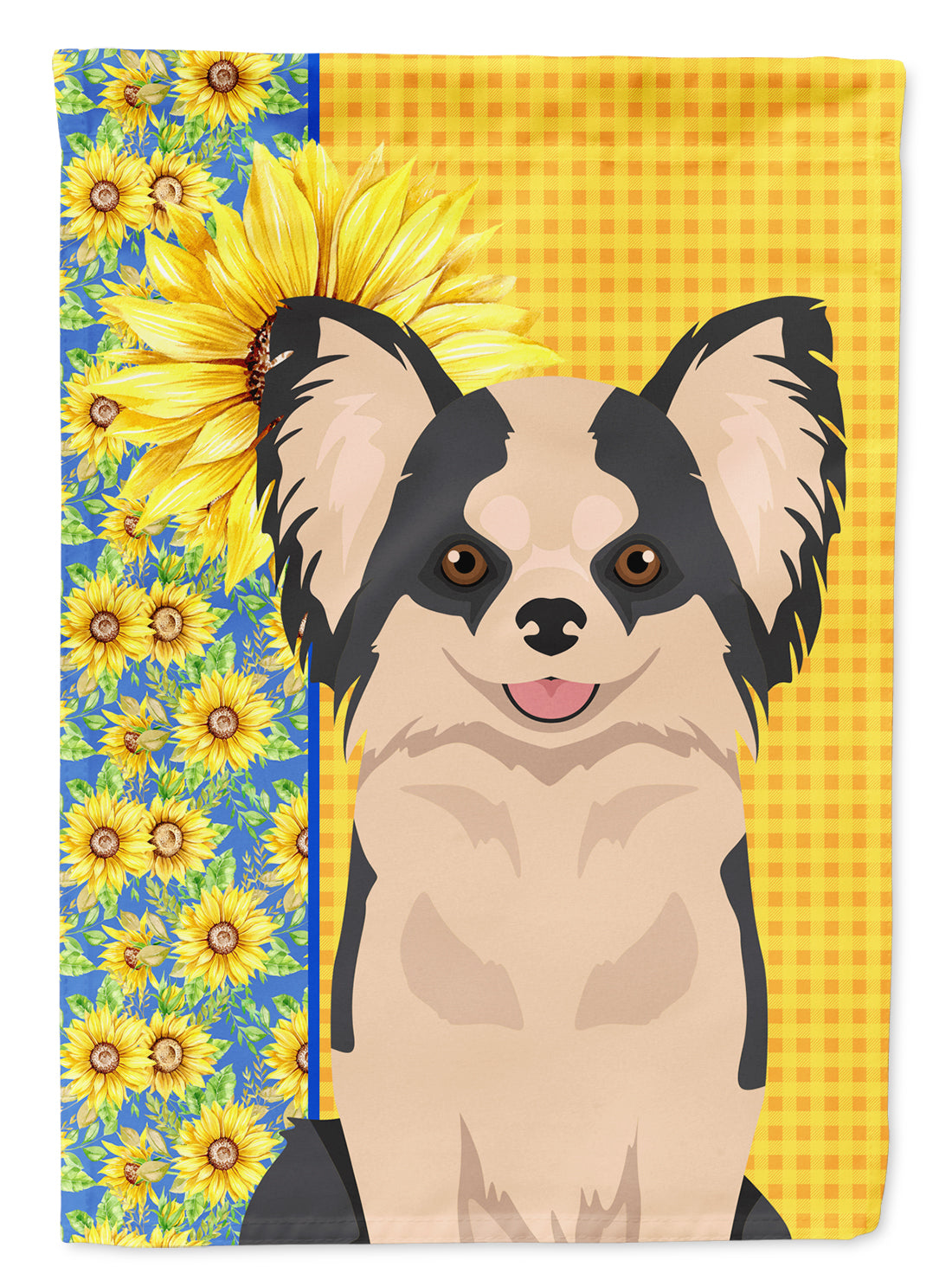 Summer Sunflowers Longhaired Black and White #2 Chihuahua Flag Garden Size  the-store.com.