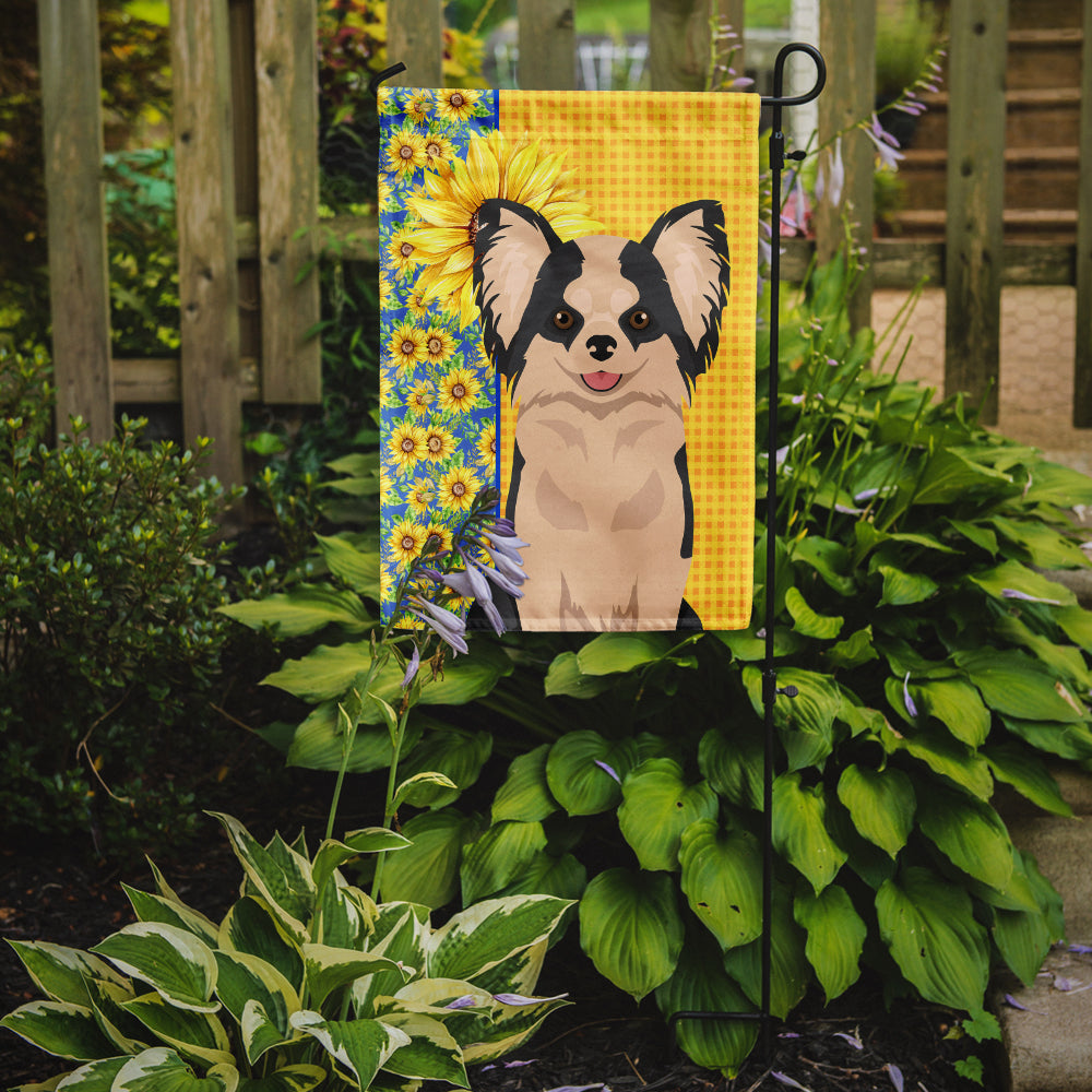 Summer Sunflowers Longhaired Black and White #2 Chihuahua Flag Garden Size  the-store.com.