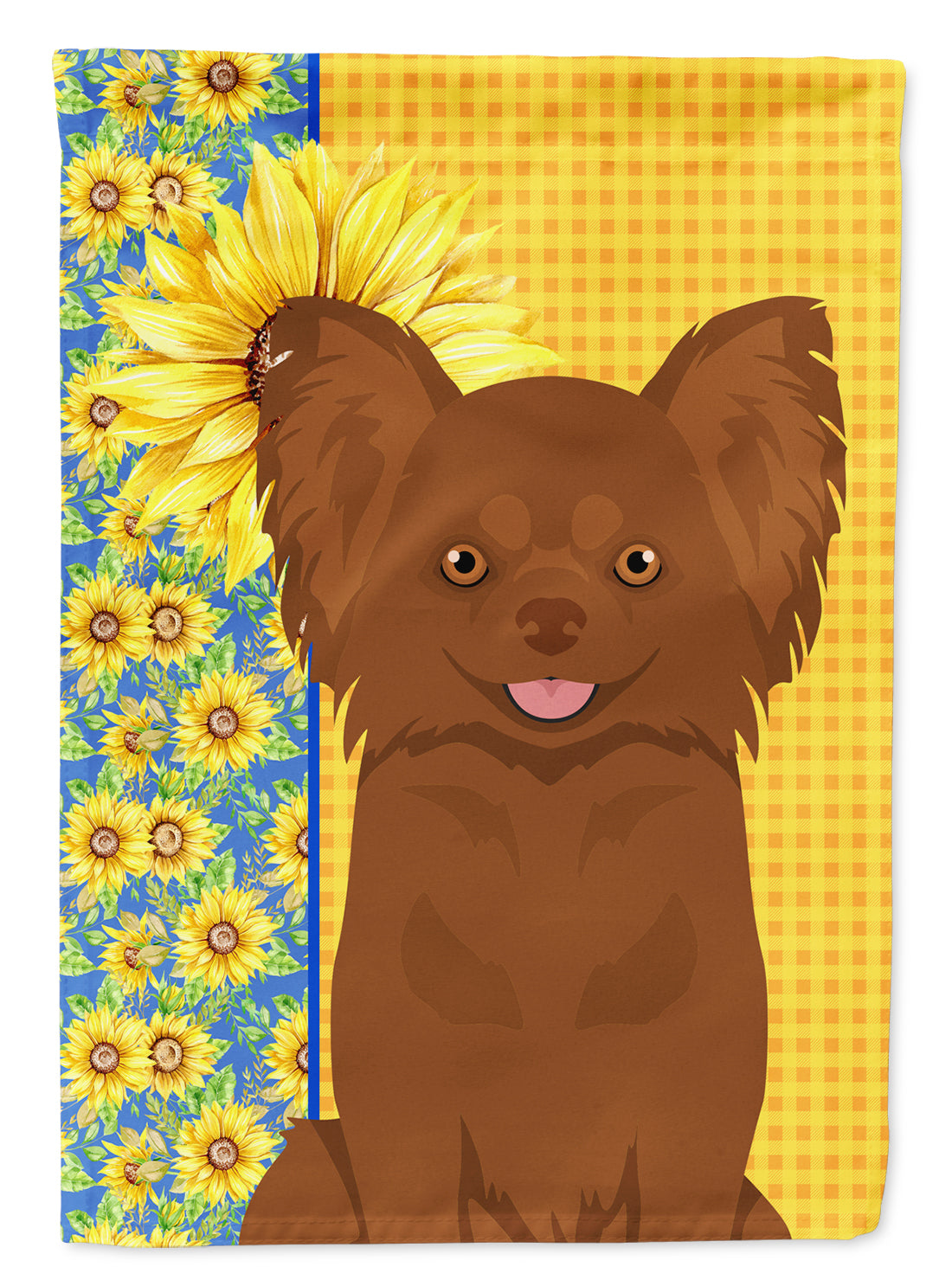 Summer Sunflowers Longhaired Chocolate Chihuahua Flag Garden Size  the-store.com.