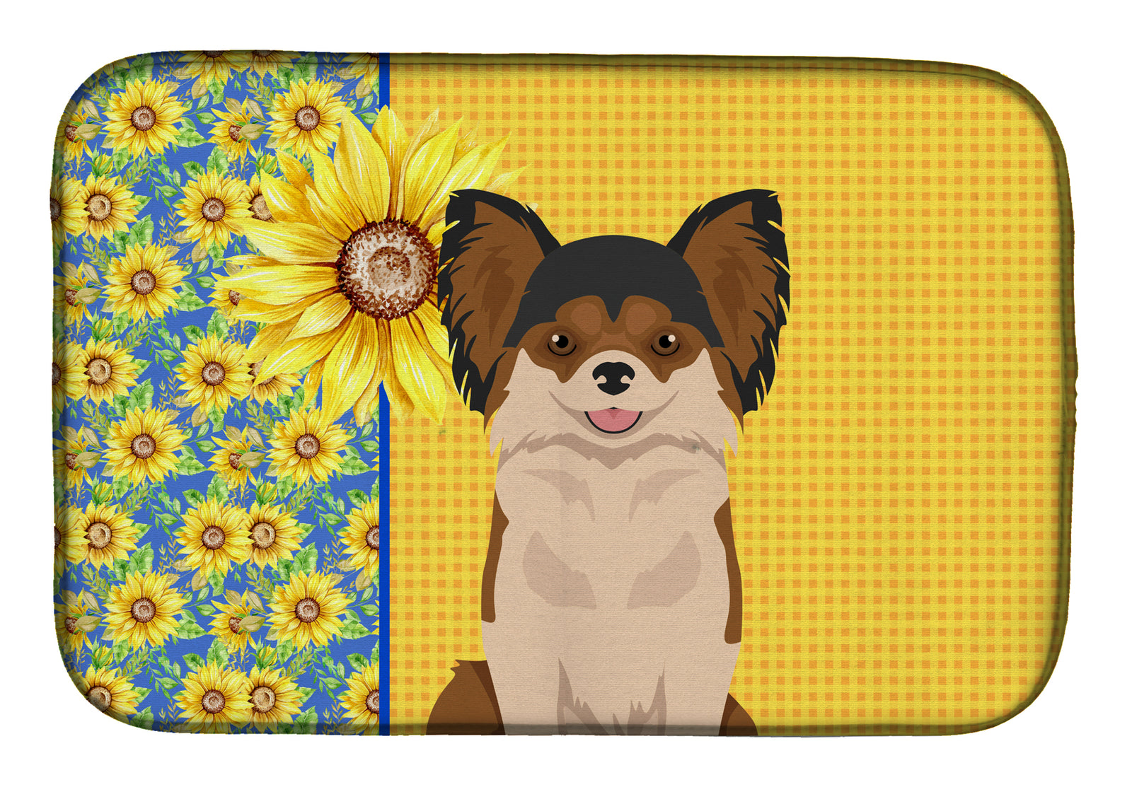 Summer Sunflowers Longhaired Black and Red Chihuahua Dish Drying Mat  the-store.com.