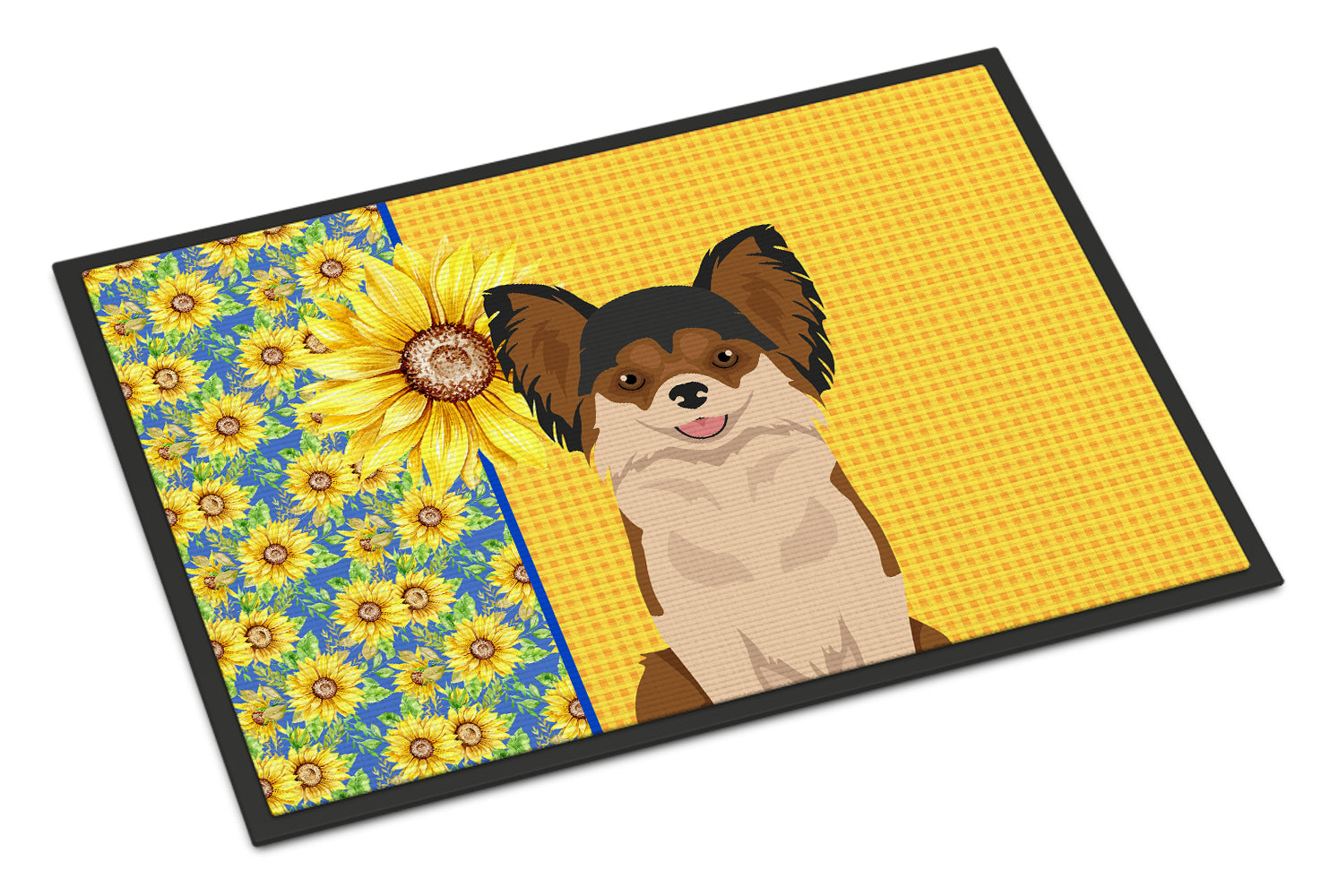 Buy this Summer Sunflowers Longhaired Black and Red Chihuahua Indoor or Outdoor Mat 18x27