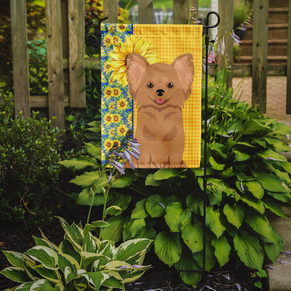 Summer Sunflowers Longhaired Gold Chihuahua Flag Garden Size  the-store.com.