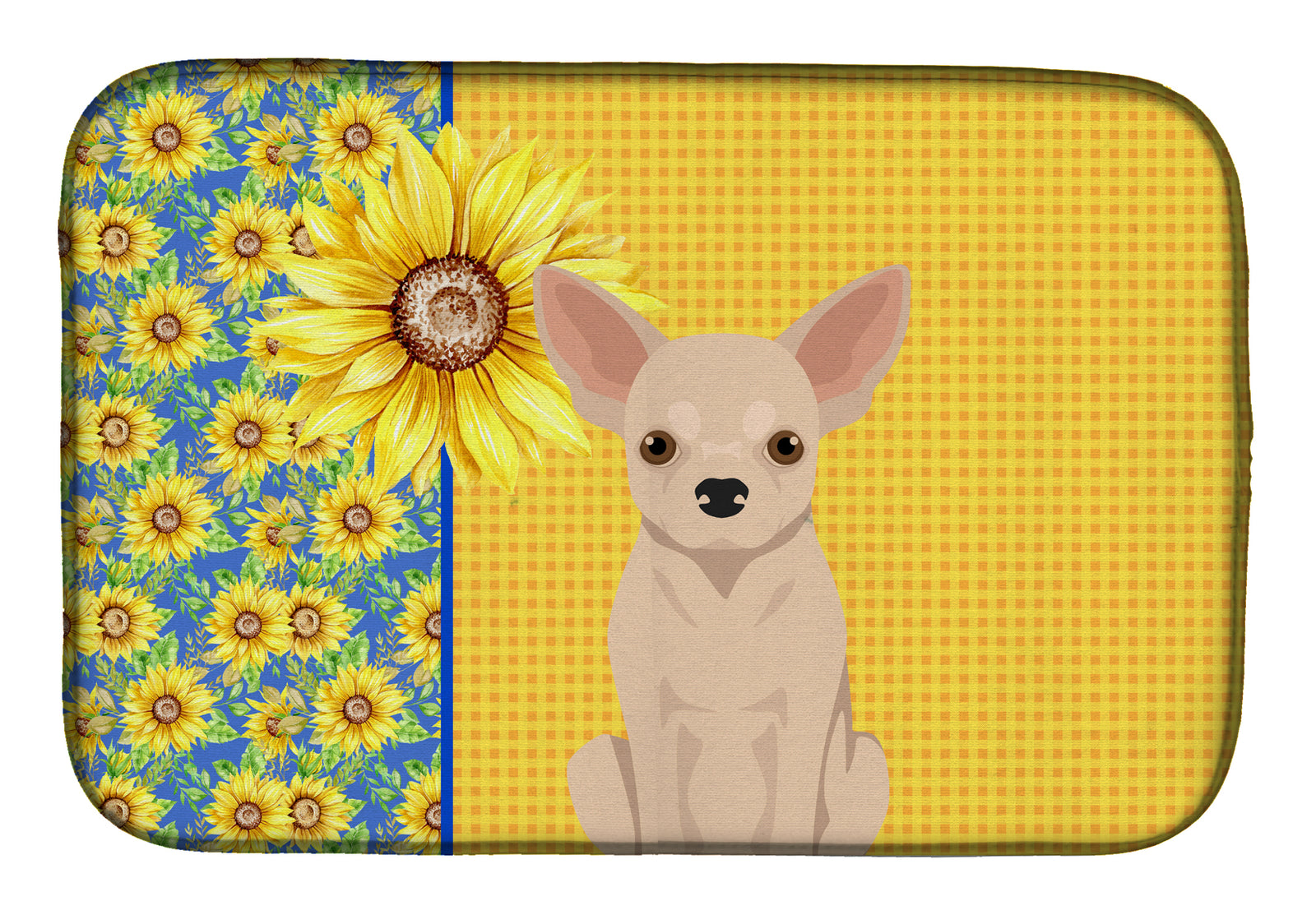 Summer Sunflowers Fawn Chihuahua Dish Drying Mat  the-store.com.