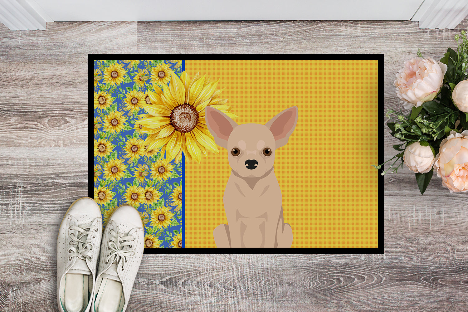 Summer Sunflowers Fawn Chihuahua Indoor or Outdoor Mat 18x27 - the-store.com