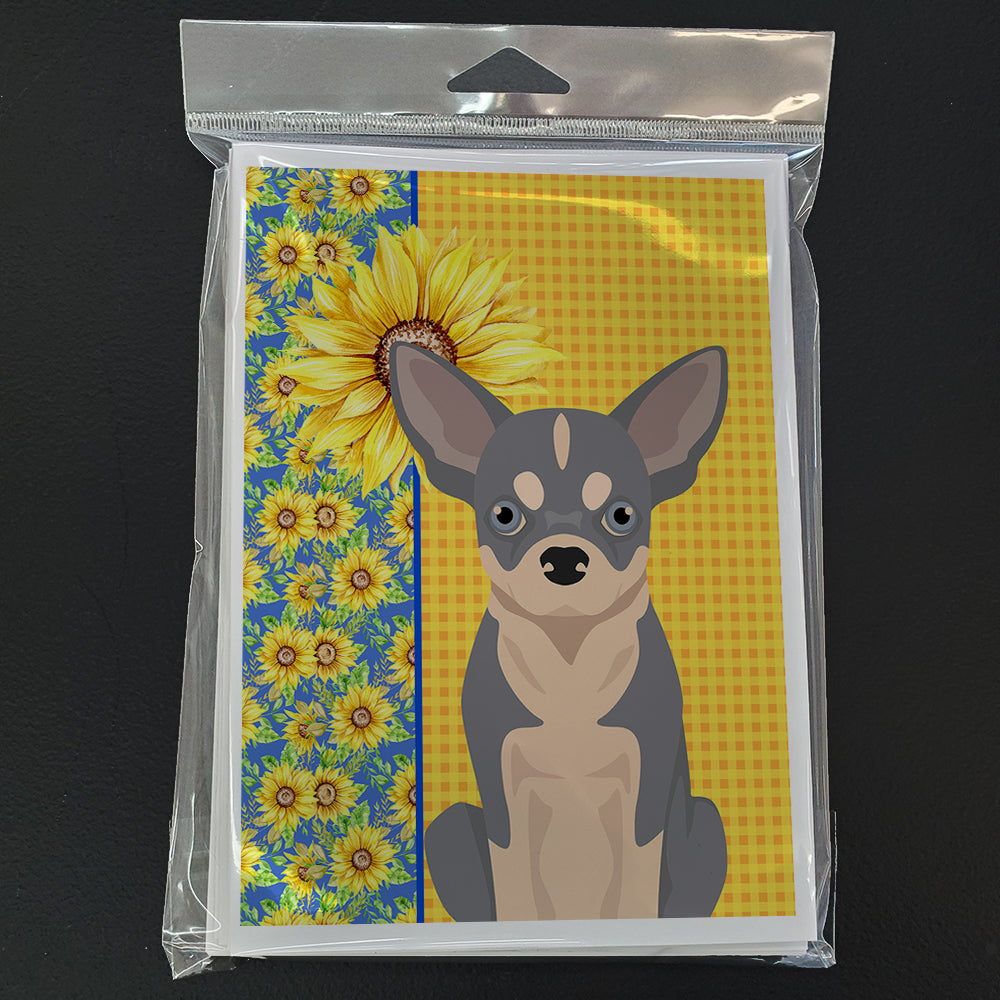 Summer Sunflowers Blue and White Chihuahua Greeting Cards and Envelopes Pack of 8 - the-store.com