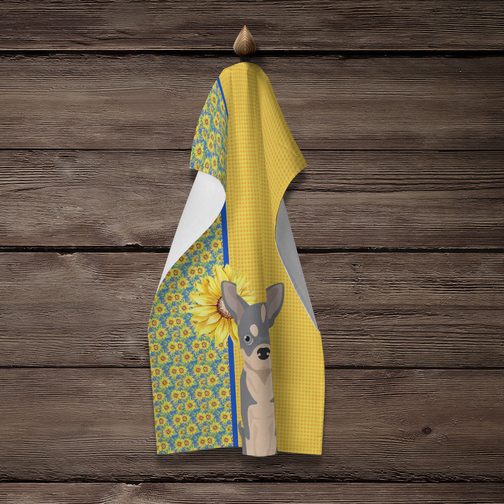 Summer Sunflowers Blue and White Chihuahua Kitchen Towel - the-store.com