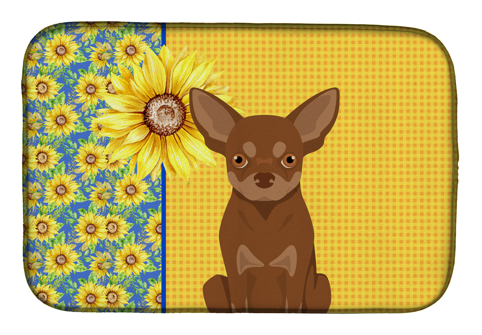 Summer Sunflowers Chocolate and Tan Chihuahua Dish Drying Mat  the-store.com.