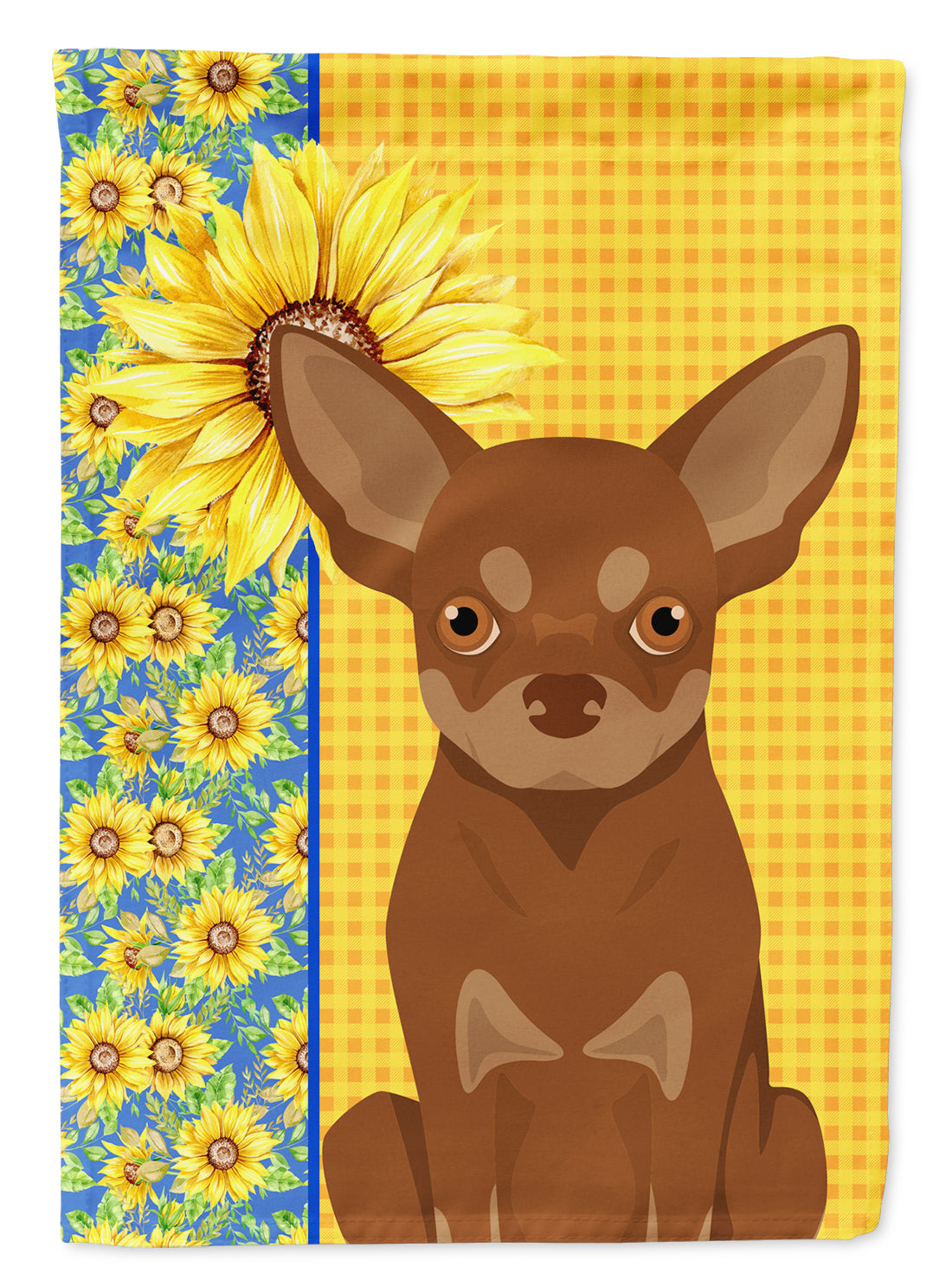 Summer Sunflowers Chocolate and Tan Chihuahua Flag Garden Size  the-store.com.