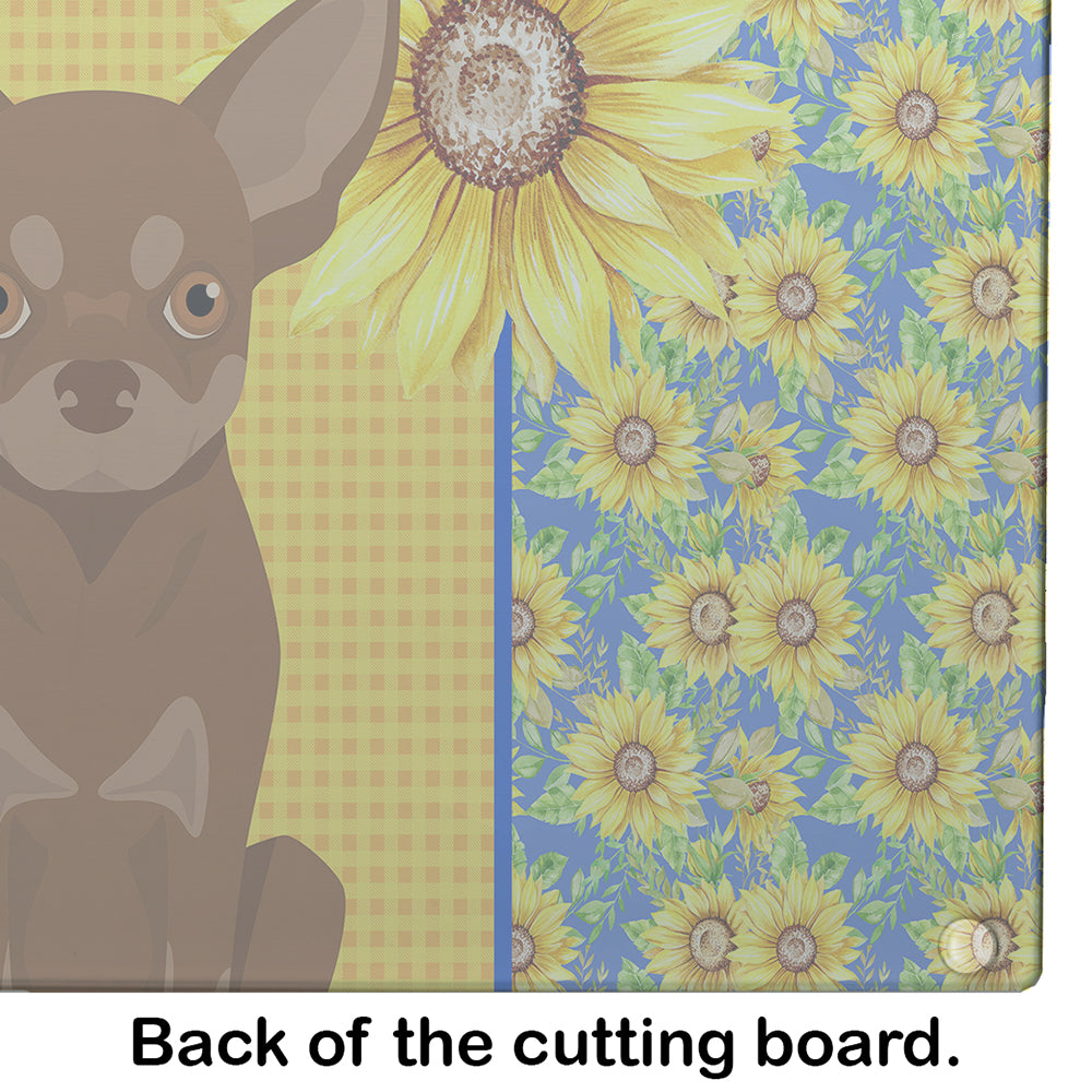 Summer Sunflowers Chocolate and Tan Chihuahua Glass Cutting Board Large - the-store.com