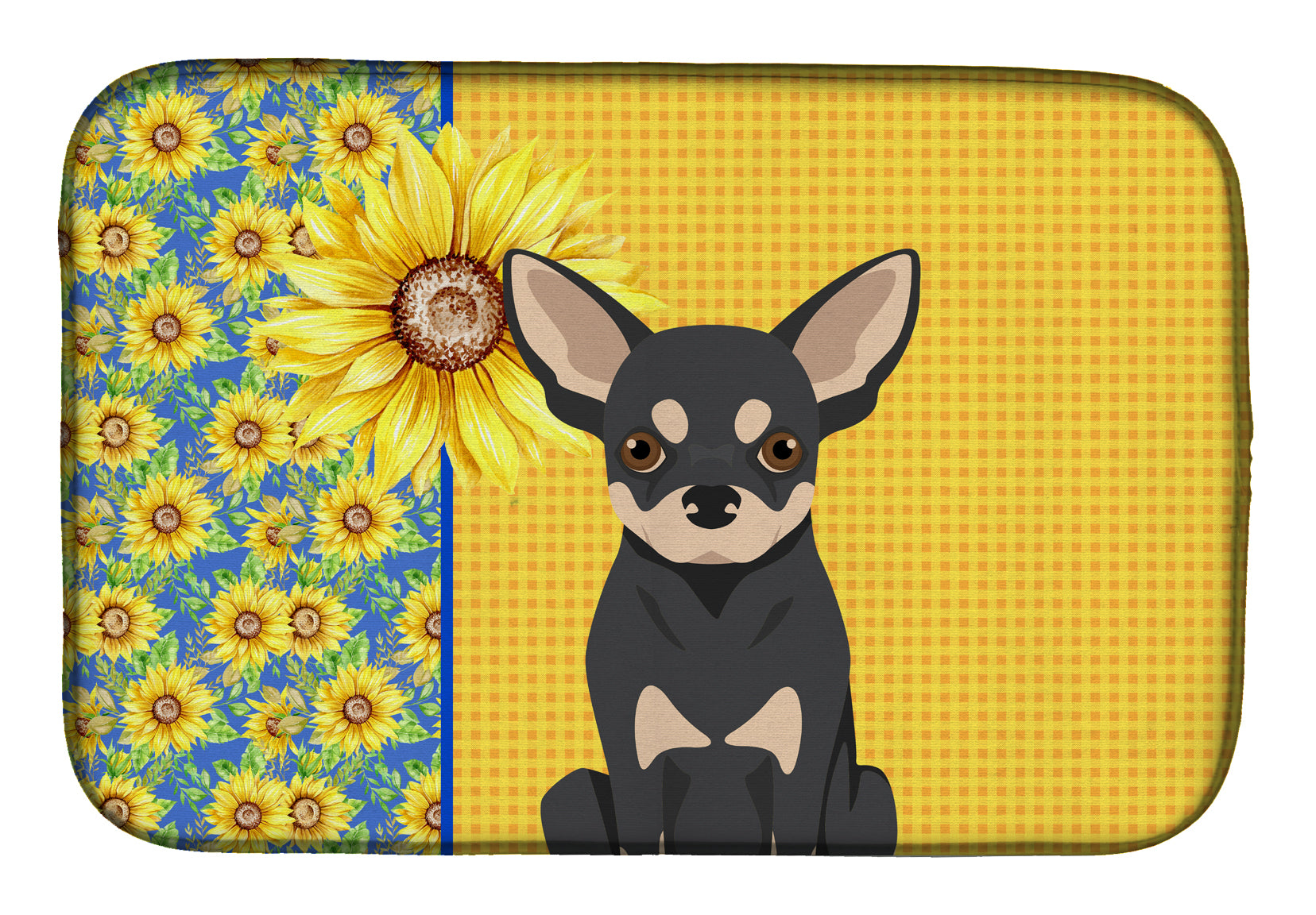 Summer Sunflowers Black and Cream Chihuahua Dish Drying Mat  the-store.com.