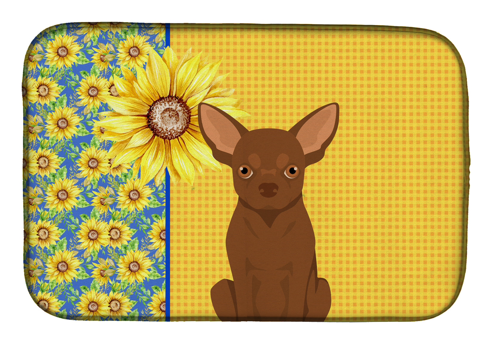 Summer Sunflowers Chocolate Chihuahua Dish Drying Mat  the-store.com.