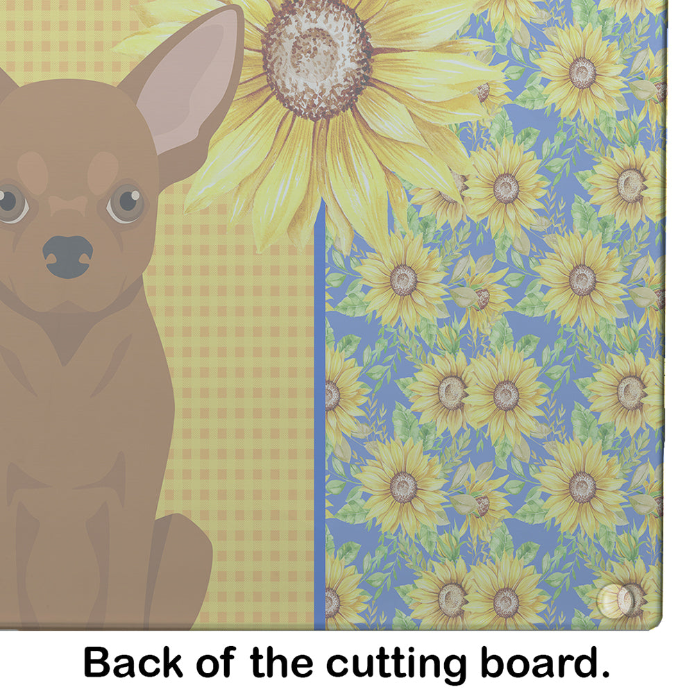 Summer Sunflowers Red Chihuahua Glass Cutting Board Large - the-store.com