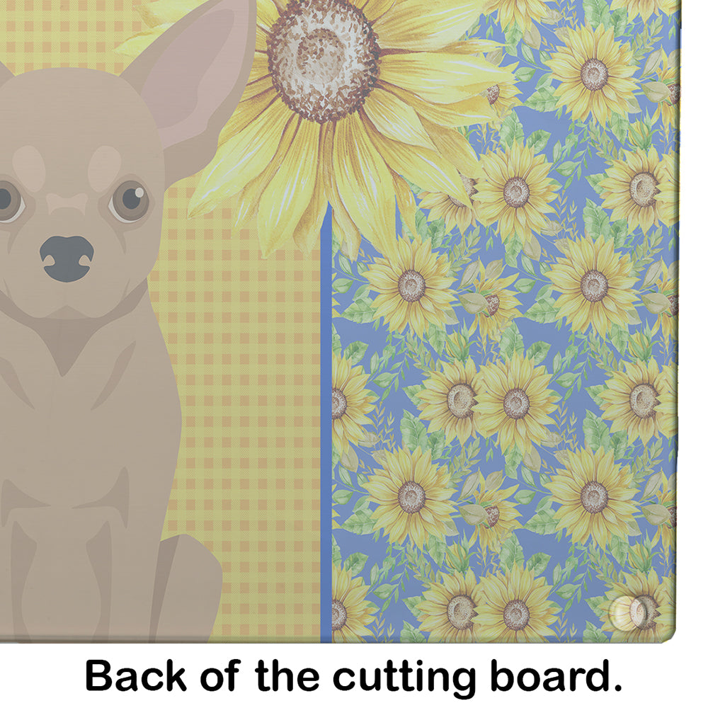 Summer Sunflowers Gold Chihuahua Glass Cutting Board Large - the-store.com