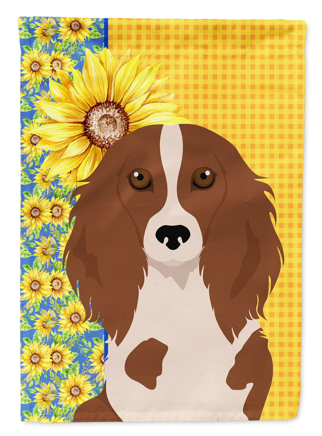 Summer Sunflowers Longhair Red Pedbald Dachshund Flag Garden Size  the-store.com.