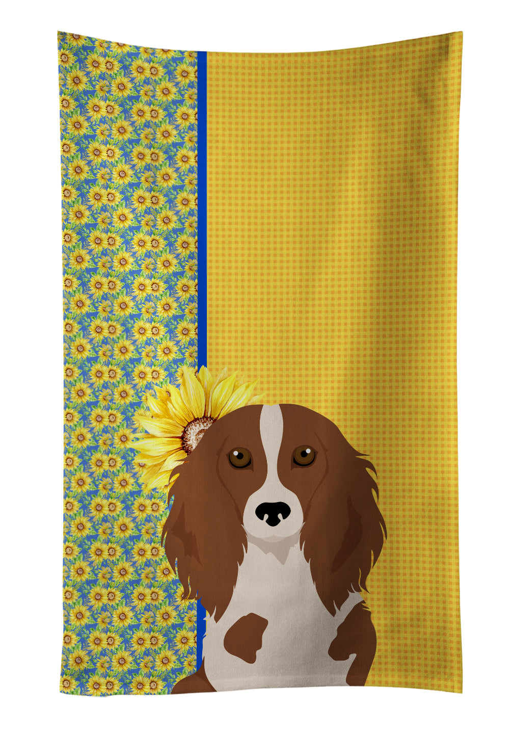 Buy this Summer Sunflowers Longhair Red Pedbald Dachshund Kitchen Towel