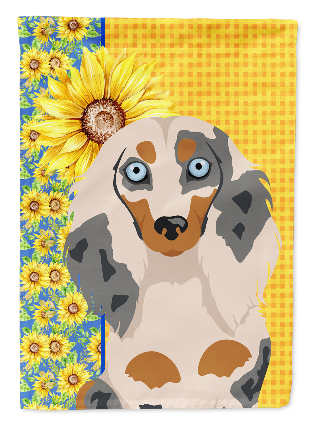 Summer Sunflowers Longhair Cream Dapple Dachshund Flag Garden Size  the-store.com.