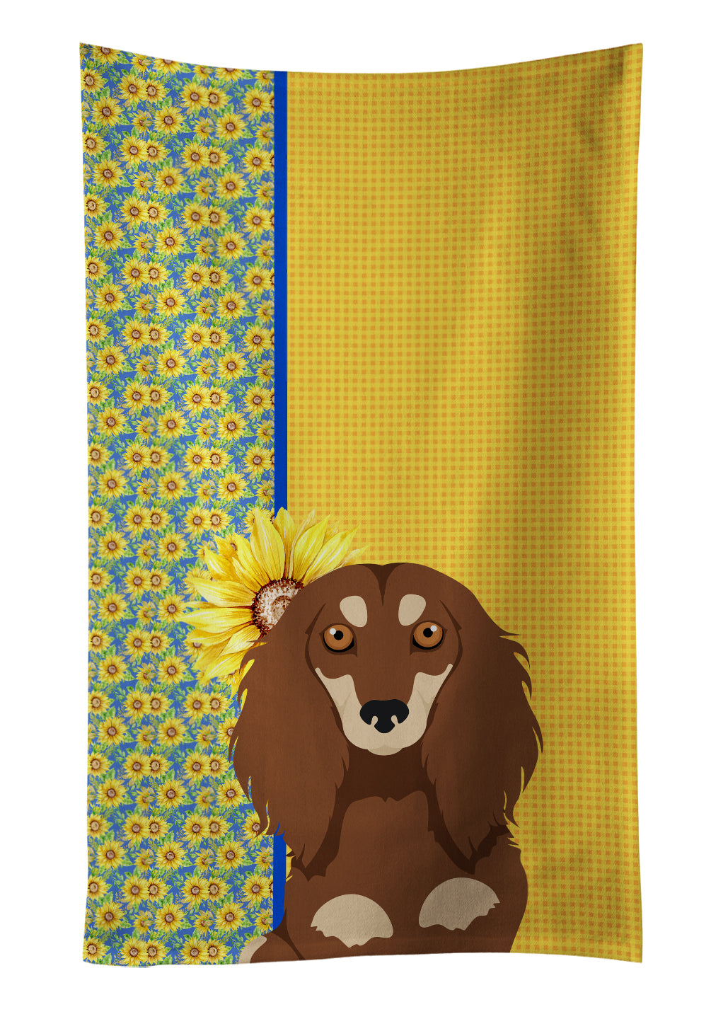 Buy this Summer Sunflowers Longhair Chocolate and Cream Dachshund Kitchen Towel