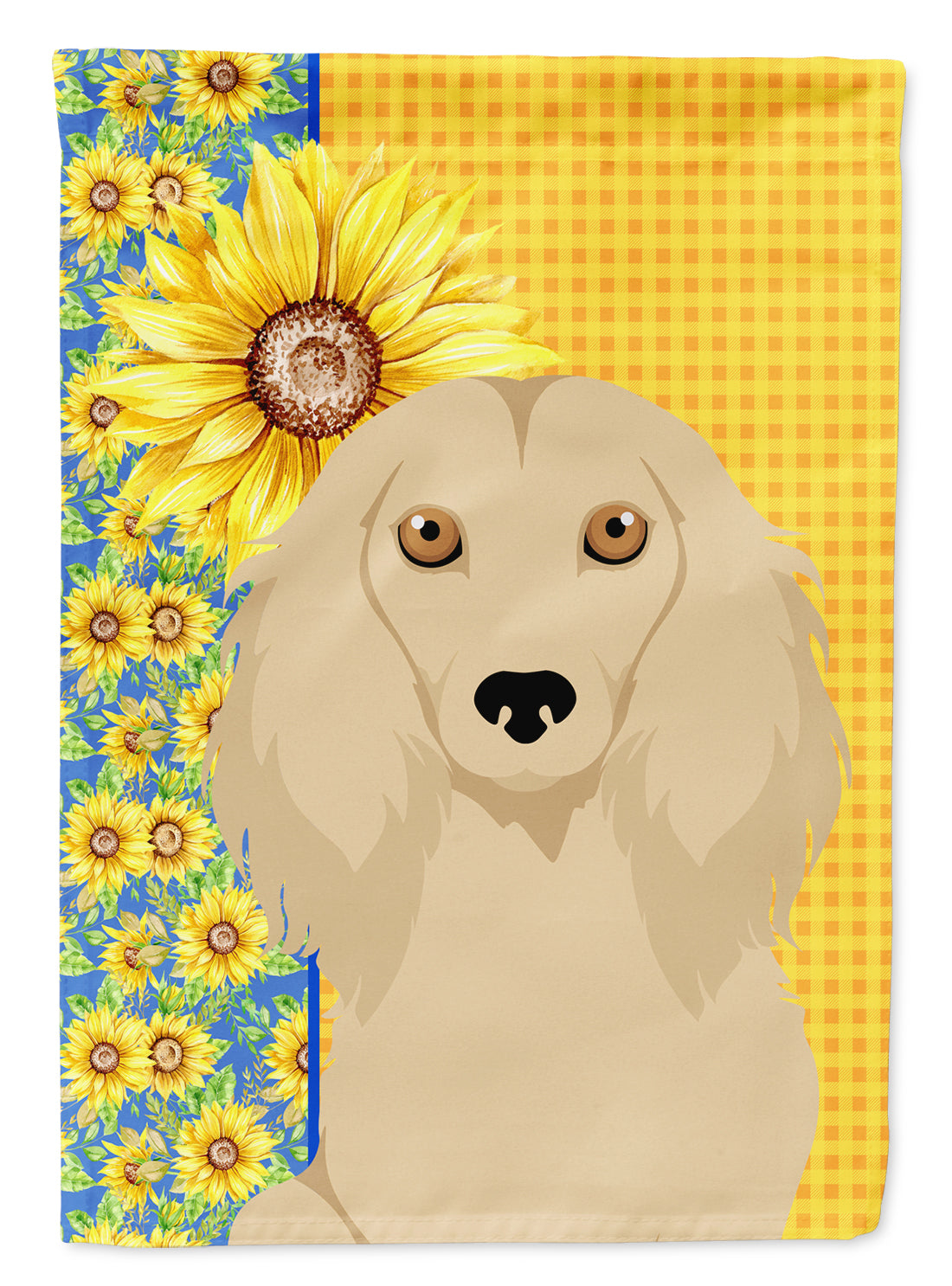 Summer Sunflowers Longhair Cream Dachshund Flag Garden Size  the-store.com.