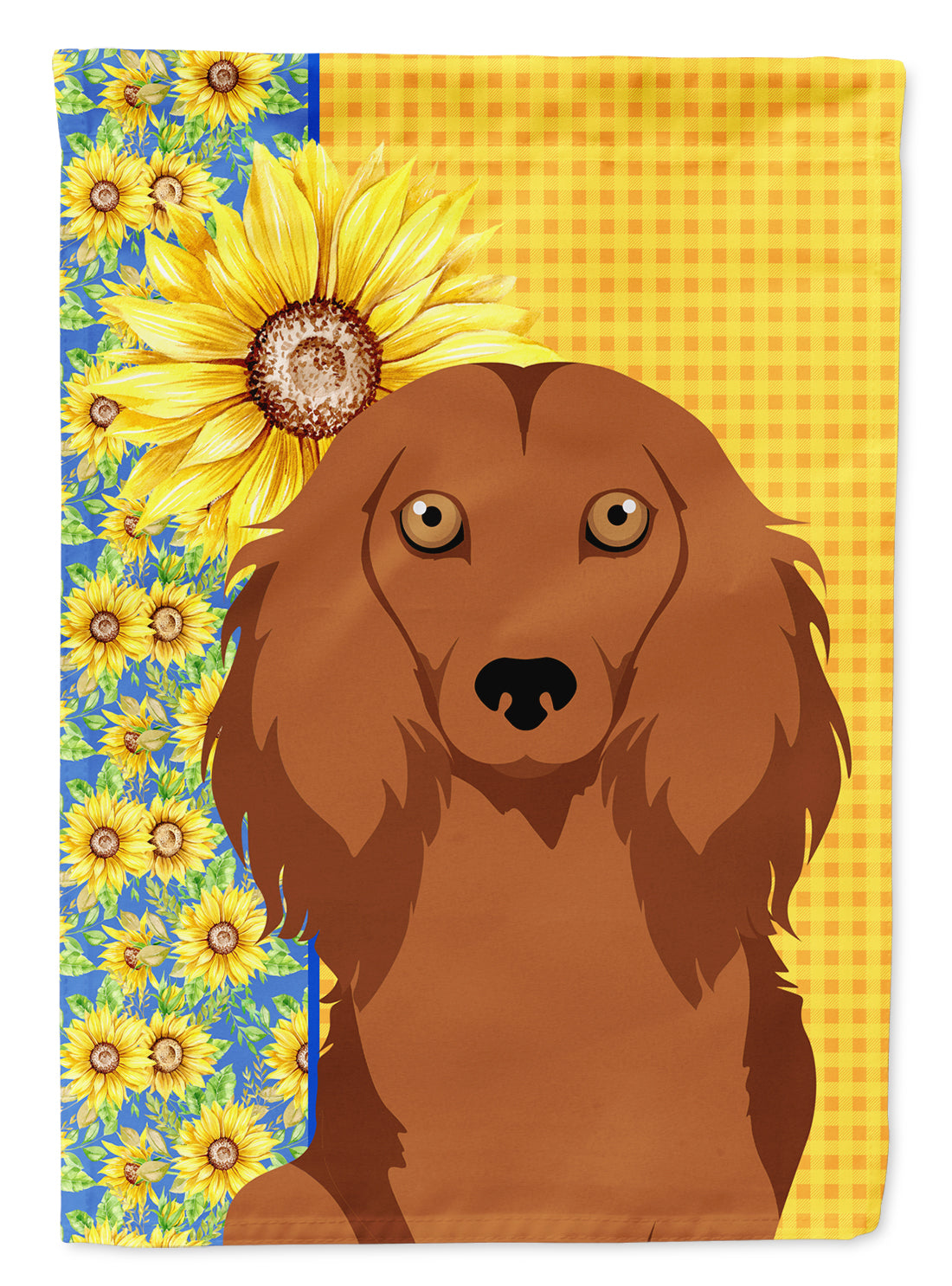 Summer Sunflowers Longhair Red Dachshund Flag Garden Size  the-store.com.