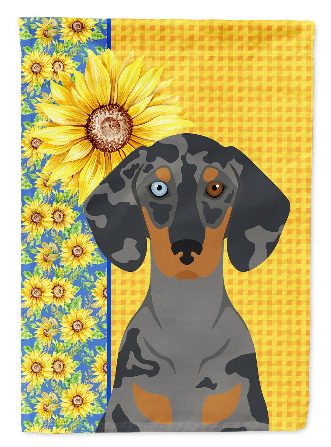 Summer Sunflowers Black Dapple Dachshund Flag Garden Size  the-store.com.