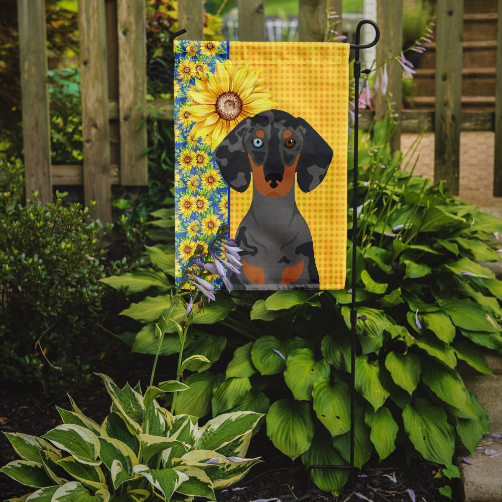 Summer Sunflowers Black Dapple Dachshund Flag Garden Size  the-store.com.