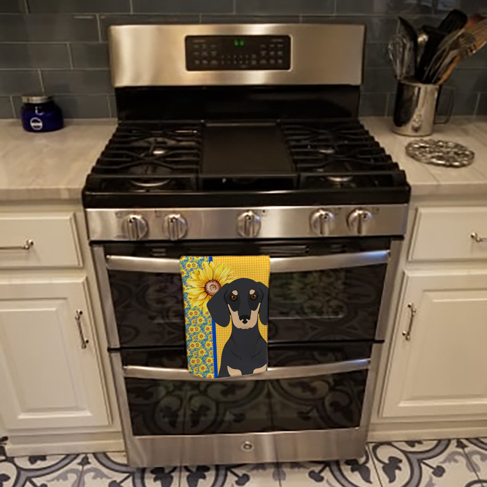 Summer Sunflowers Black and Cream Dachshund Kitchen Towel - the-store.com