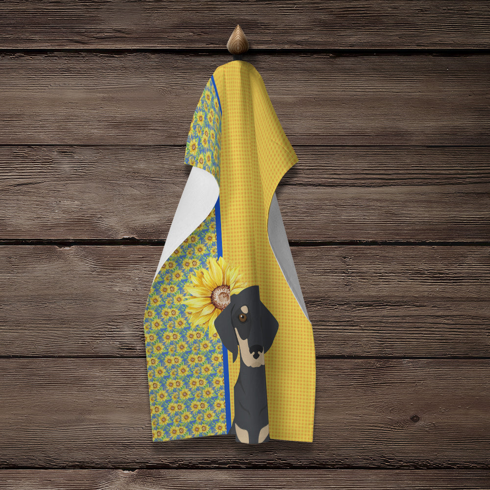 Summer Sunflowers Black and Cream Dachshund Kitchen Towel - the-store.com