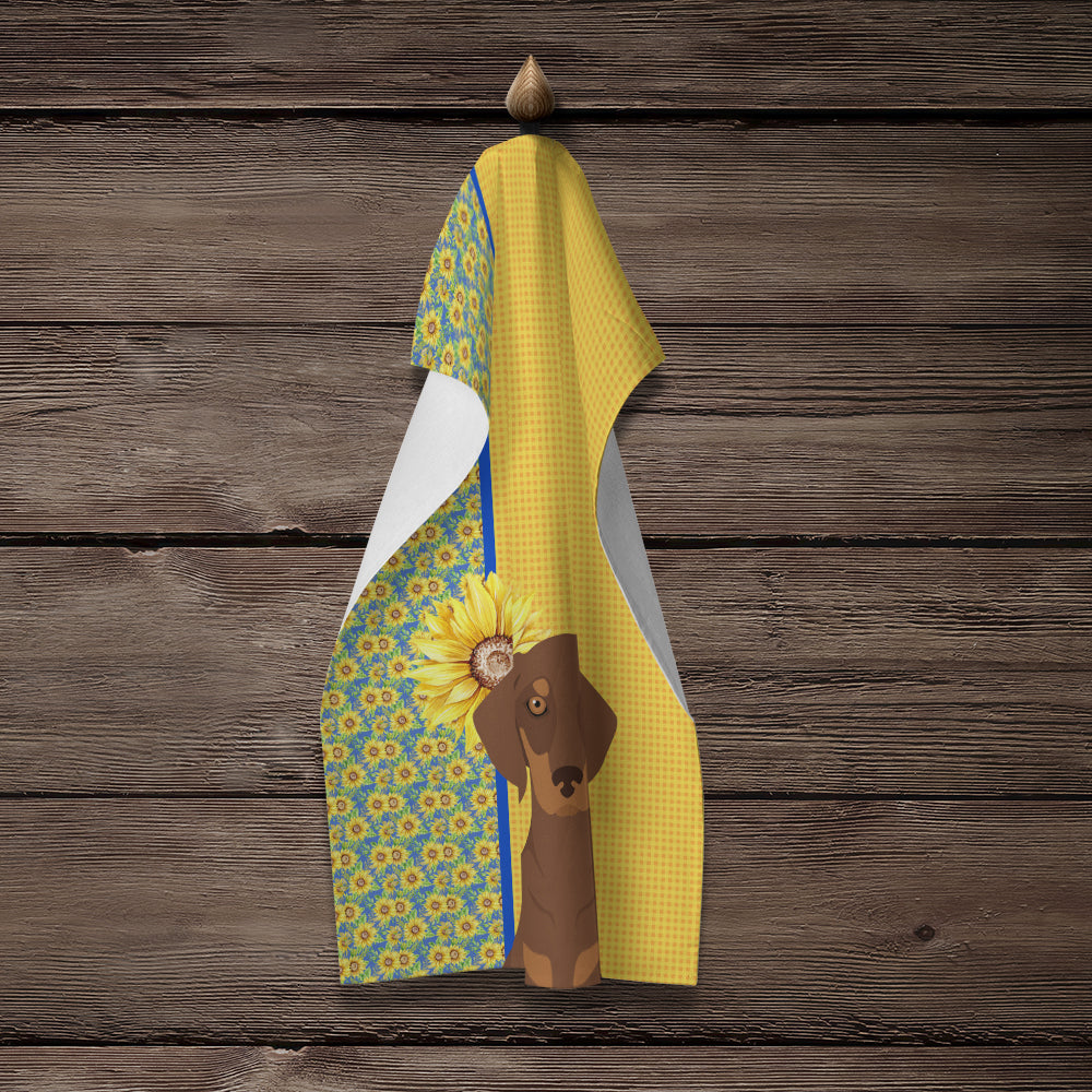 Summer Sunflowers Chocolate and Tan Dachshund Kitchen Towel - the-store.com