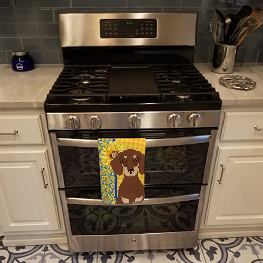 Summer Sunflowers Chocolate and Cream Dachshund Kitchen Towel - the-store.com