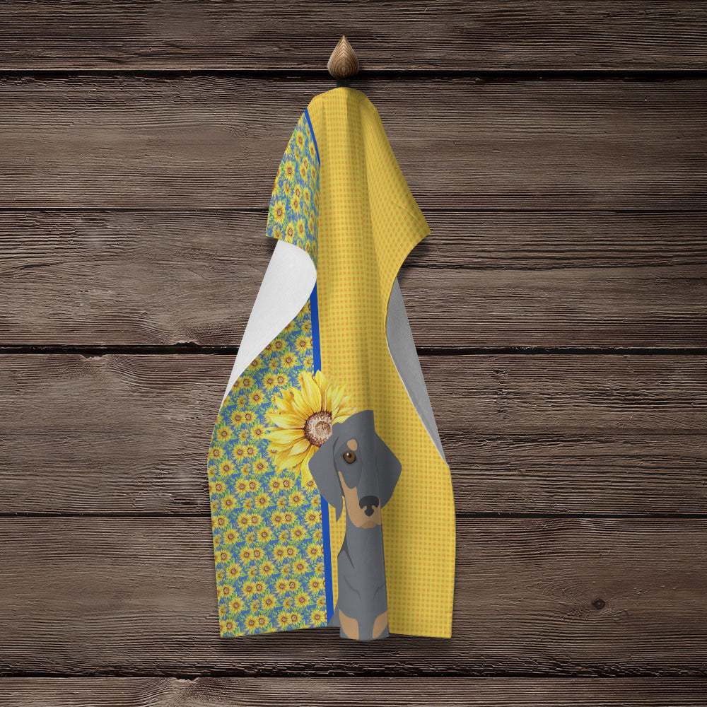 Summer Sunflowers Blue and Tan Dachshund Kitchen Towel - the-store.com