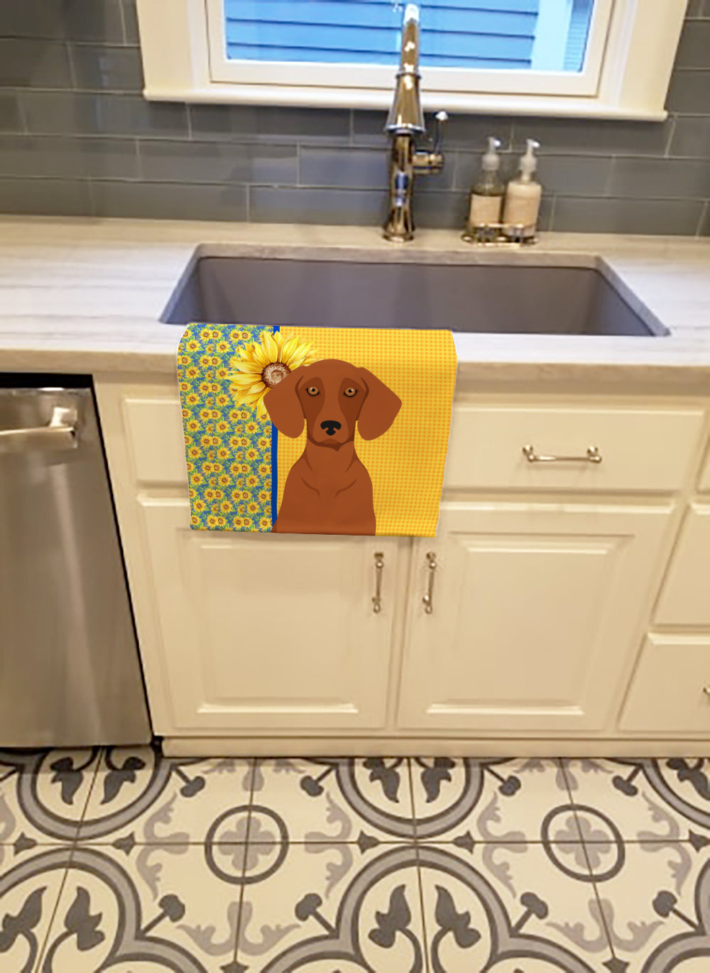 Buy this Summer Sunflowers Red Dachshund Kitchen Towel